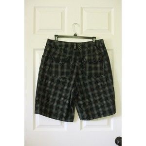 Rusty Men 33 Casual Skate Cargo Shorts Plaid Black White Metal Snap Embroidered